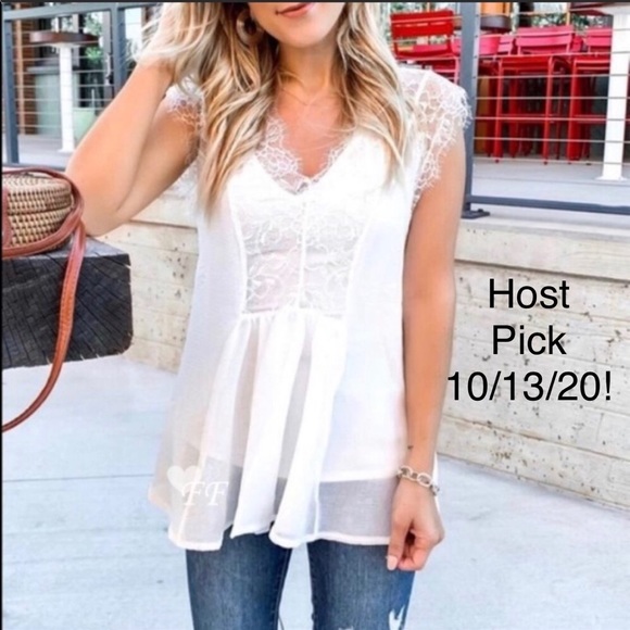 Tops - NWT White Chiffon Lace Blouse